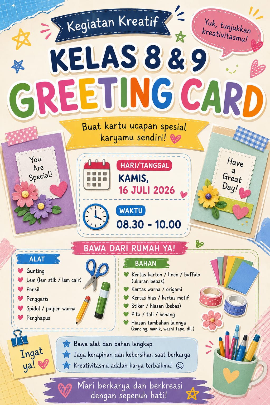 Kreativitas Siswa Kelas 8 & 9 dalam Program English Oriented: Membuat Greeting Card pada Masa Habituasi
