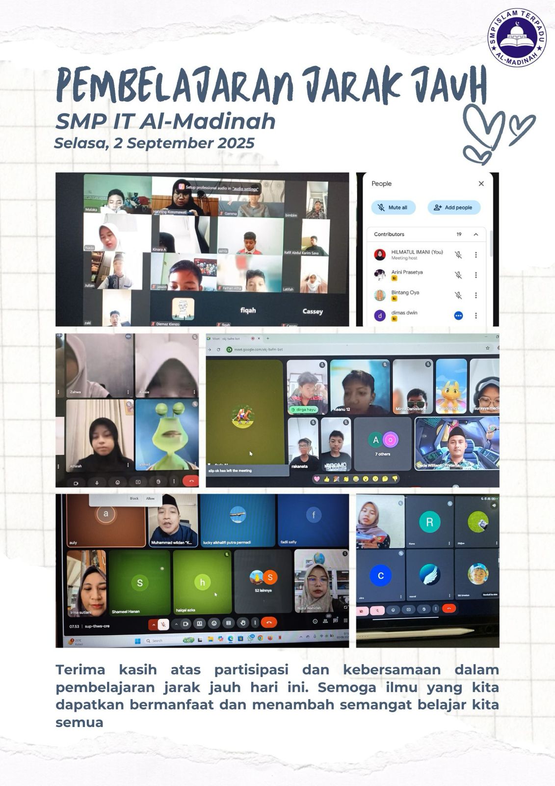 Pembelajaran Jarak Jauh di SMPIT Al-Madinah